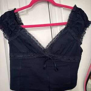PacSun Navy Lace Trim Blouse